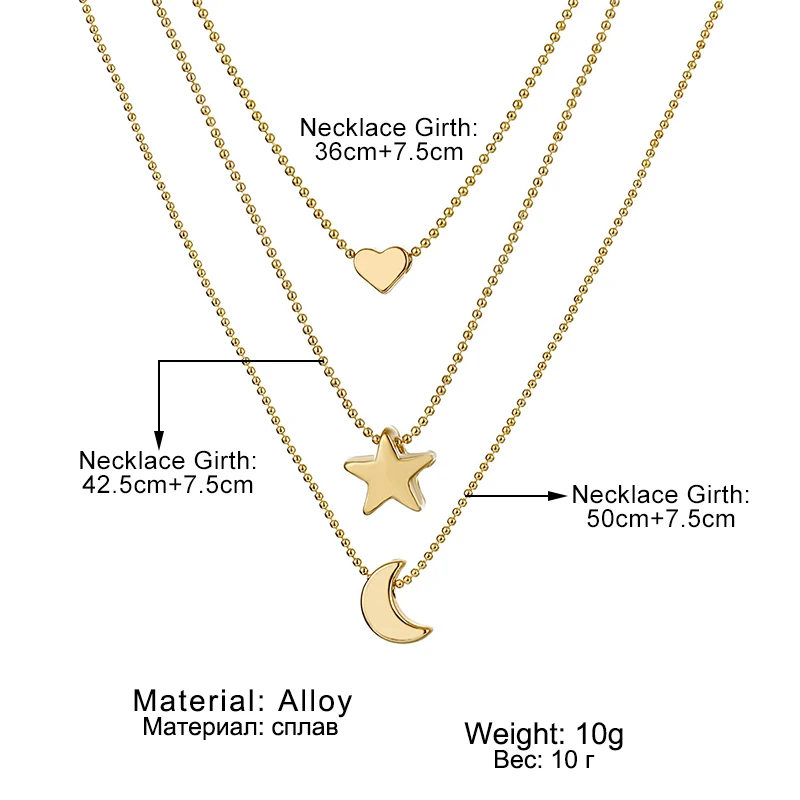 Ожерелье женское многослойное с кулоном в виде Луны звезды золотого цвета 2020 |