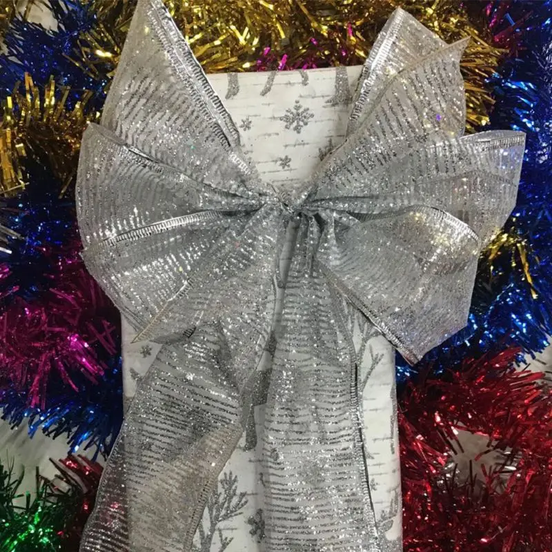 

50 ярдов/рулон, блестящая прозрачная Проводная органза, Рождественская лента, тесьма для свадебного декора, для вечеринки, «сделай сам», упак...