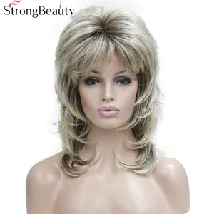 Парик StrongBeauty для женщин, натуральный синтетический, без шапочки, средней длины, волнистые, блонд, 14 цветов