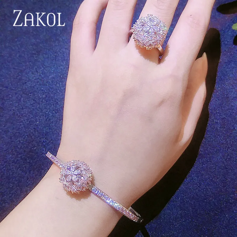 ZAKOL Новая мода кубического циркония цветок кластер Свадебные ювелирные изделия