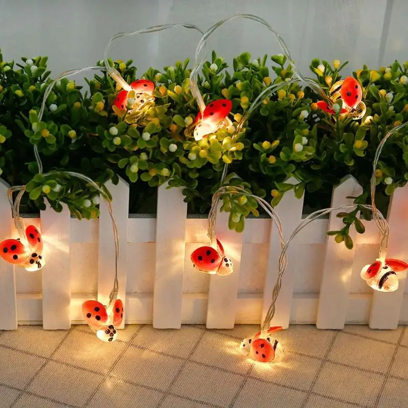 Светодиодный гирлянды в форме божьей коровки 10 светодиодный водонепроницаемый