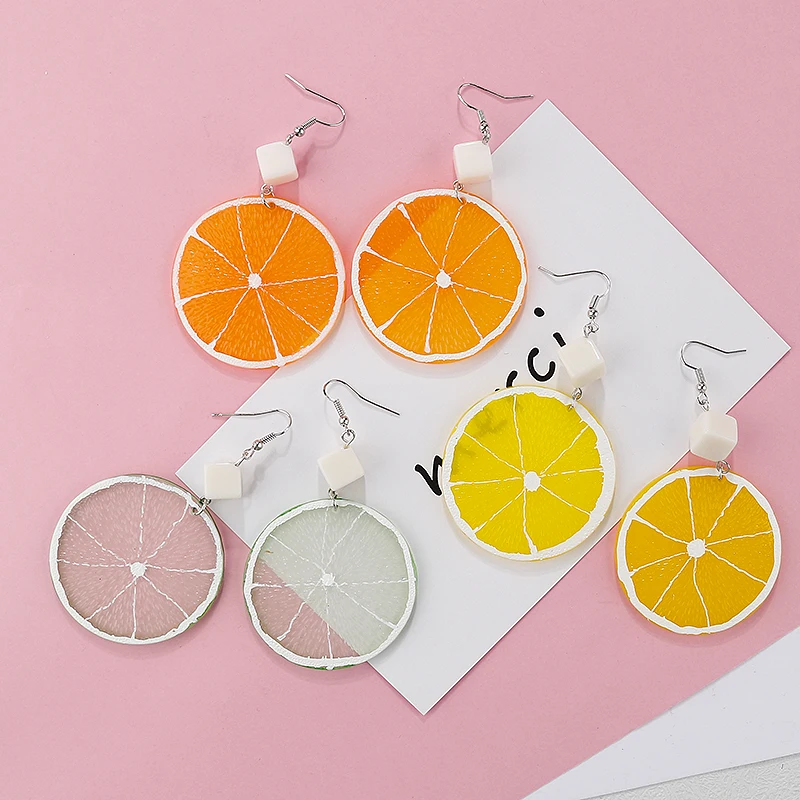 AMORCOME Ins Горячая личность лимонов длинные серьги в виде капель с уникальный