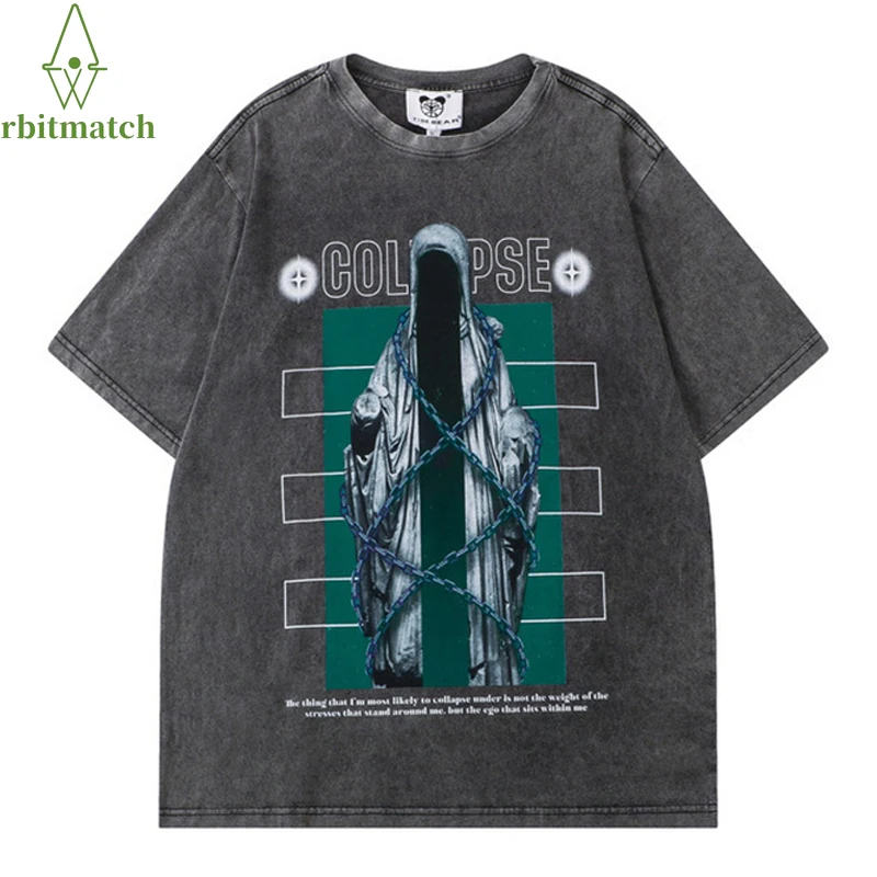 

Summer T Shirts Cotton 2022 Drak Style Hip Hop Streewear Chain Evil Ghost Washed T-Shirt Men Harajuku Short Sleeve Tops Tees