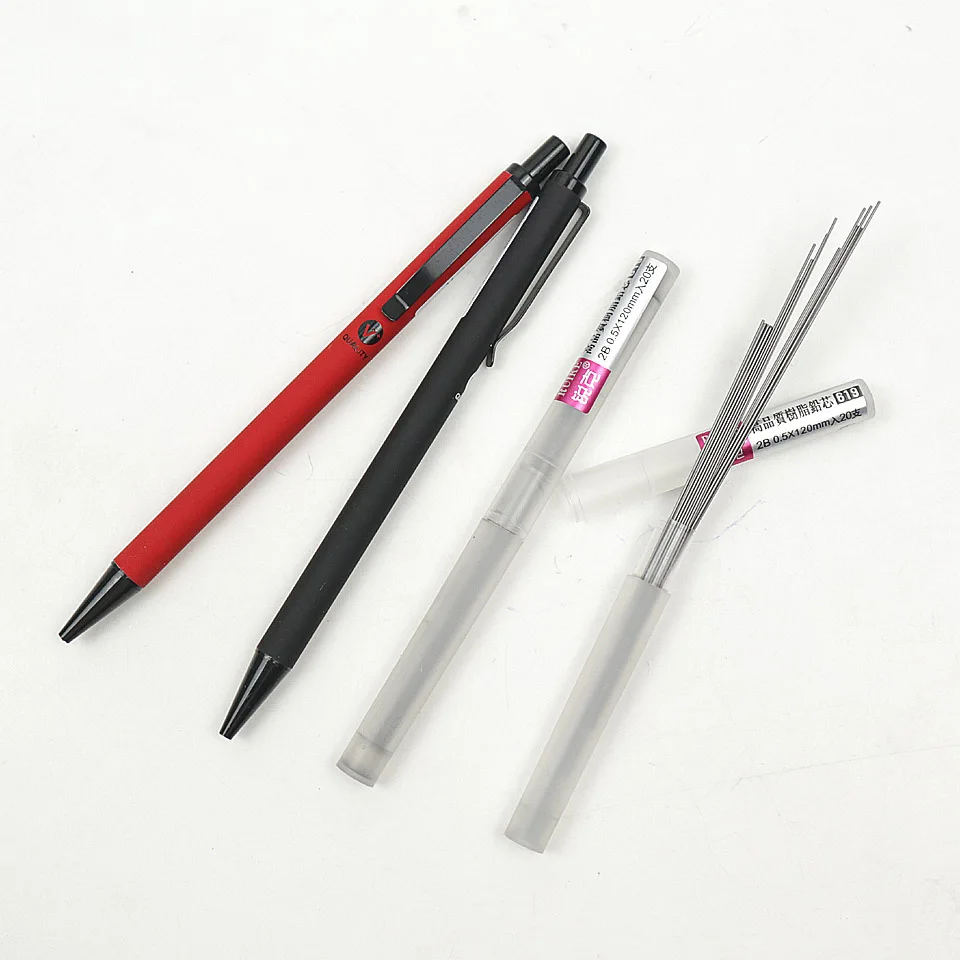 Black-Red 2 шт./лот механический карандаш 2B 0,5 мм полностью металлический высококачественный автоматический карандаш для профессиональная живопись принадлежности для письма - Цвет: Black-Red