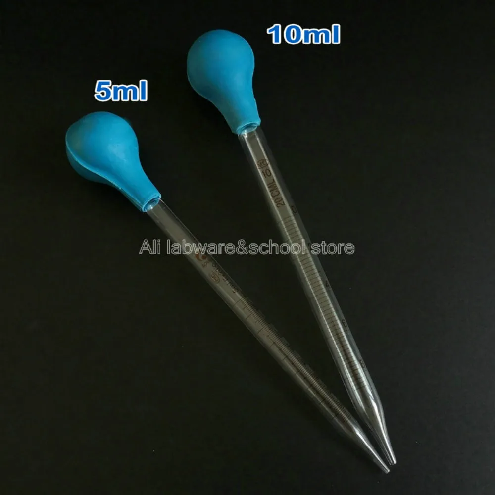 

Бесплатная доставка, лабораторное стекло 5 мл и 10 мл, градуированная пипетка, переносная Пипетка с синей резиновой лампой