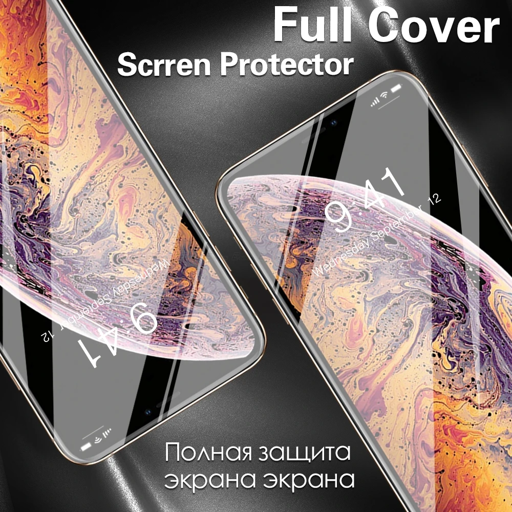 

Full Cover Glass For iPhone 12 mini 11 Pro Max X XR XS 8 7 6 6S Plus SE 2020 Screen Protector Tempered Glass Protective Film