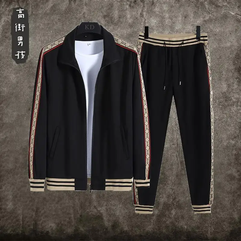 

Tide collar cardigan zipper coat casual sports men's large size spring and autumn fashion jacket new two pieces