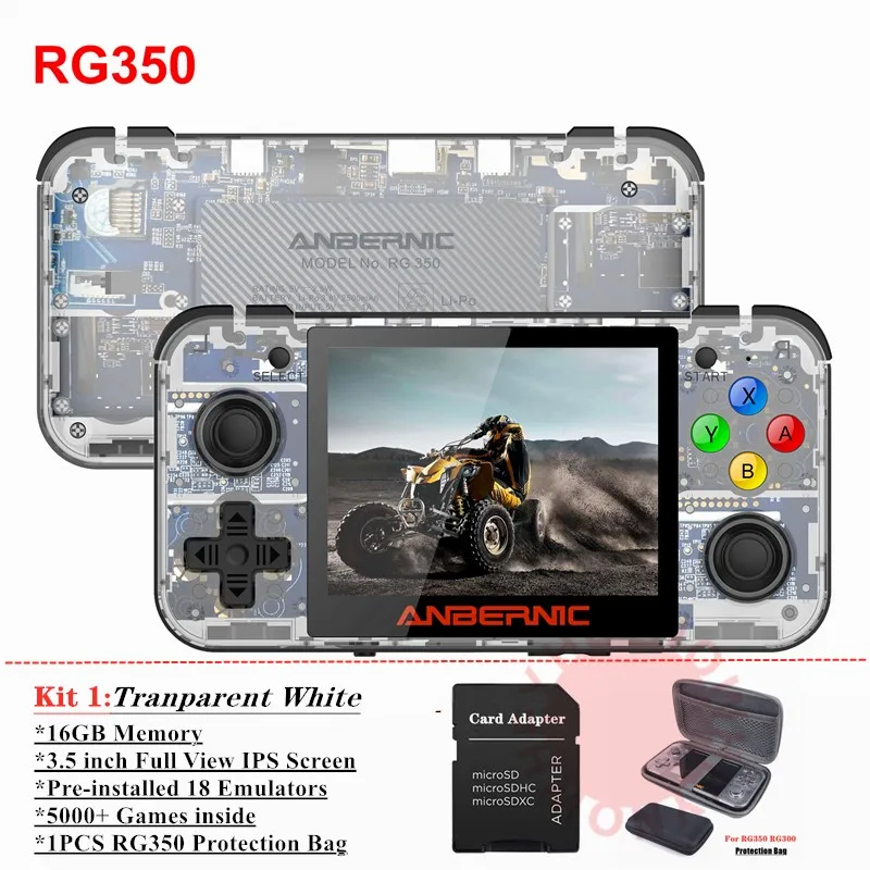 Transparent W 32GB HEYNOW RG350 Linux система Ретро игровая консоль 3,5 дюймов ips экран RG 350 портативный игровой плеер 32G/64G карта 10000+ игровой 16 эмулятор - Цвет: Transparent W 32GB