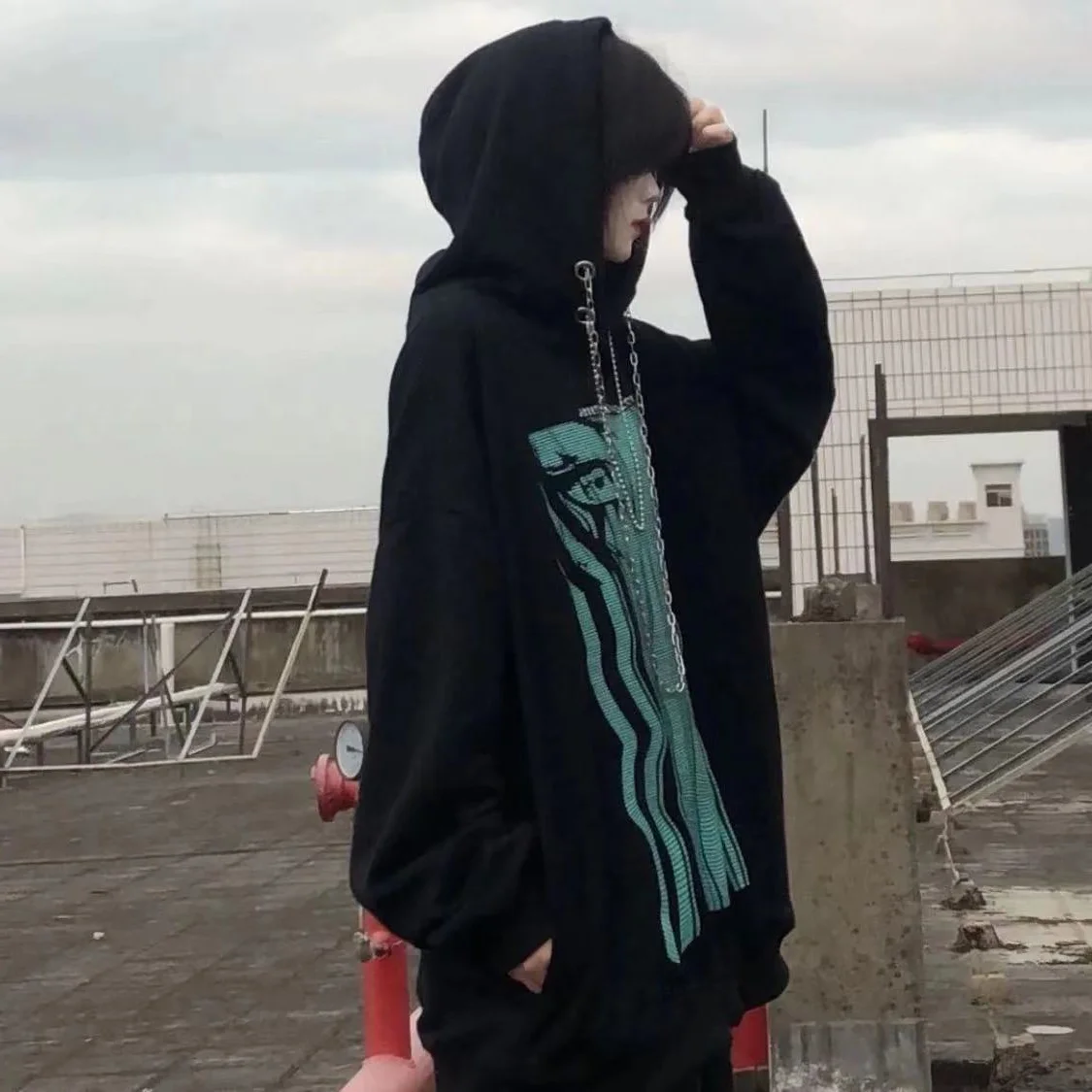 

Spring And Autumn New Retro Fried Street Dark Mourning National Tide Tears Striped Lazy Couples Loose Hooded Sweater Bts Oodji