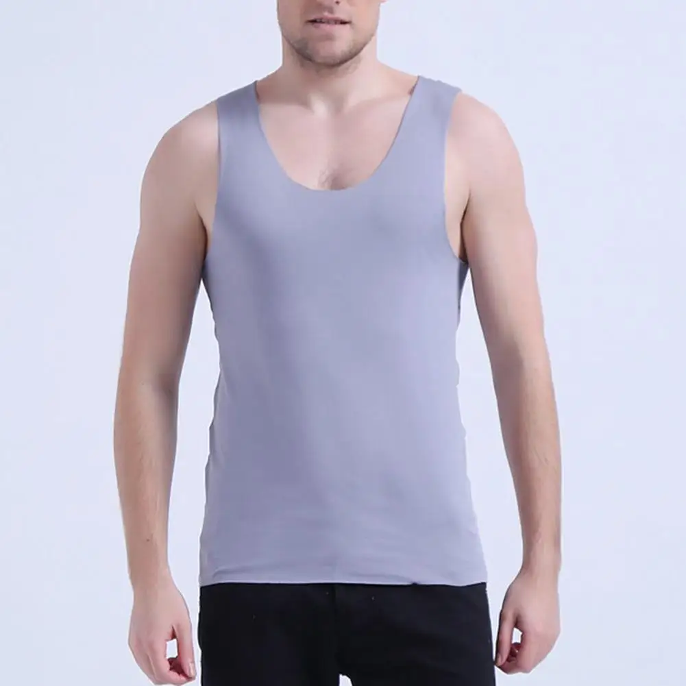 

Men Vest Low-cut Neck Cotton Sleeveless Summer Solid Color Seamless Cotton T-shirt Fitness Vest White XL Men Clothing