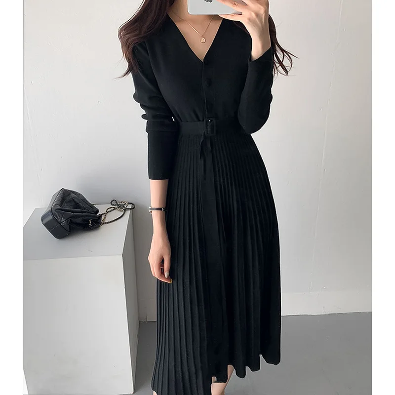 Женское трикотажное плиссированное платье Ordifree элегантное винтажное