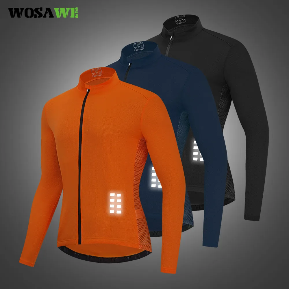 WOSAWE Осенняя велосипедная Джерси с длинными рукавами и карманами дышащая