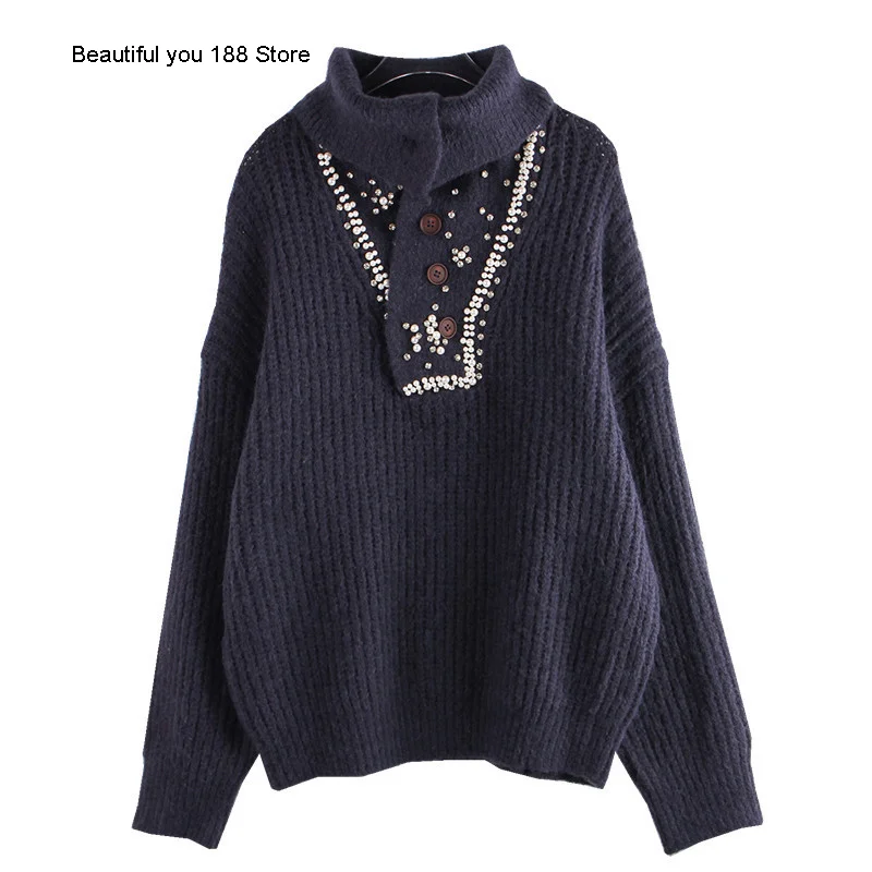 

Новинка осени 2020, свитер с высоким воротником в тяжелой промышленности, Свободный пуловер в иностранном стиле, вязаный Топ для женщин