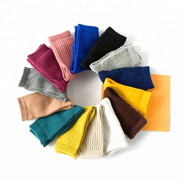 

2022 Winter Candy Color Stripe Cotton Kids Crew Children Baby Girls Tube Socks