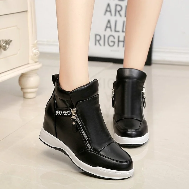 

Женские меховые кроссовки на платформе, повседневные теплые кроссовки на танкетке с высоким берцем и боковой молнией, Осень-зима 2020