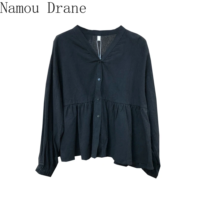 

Women's Clothing In The New East Gate of Early Autumn V-neck Sweet Temperament Show Thin Minus Age Loose Cotton Coat The Doll