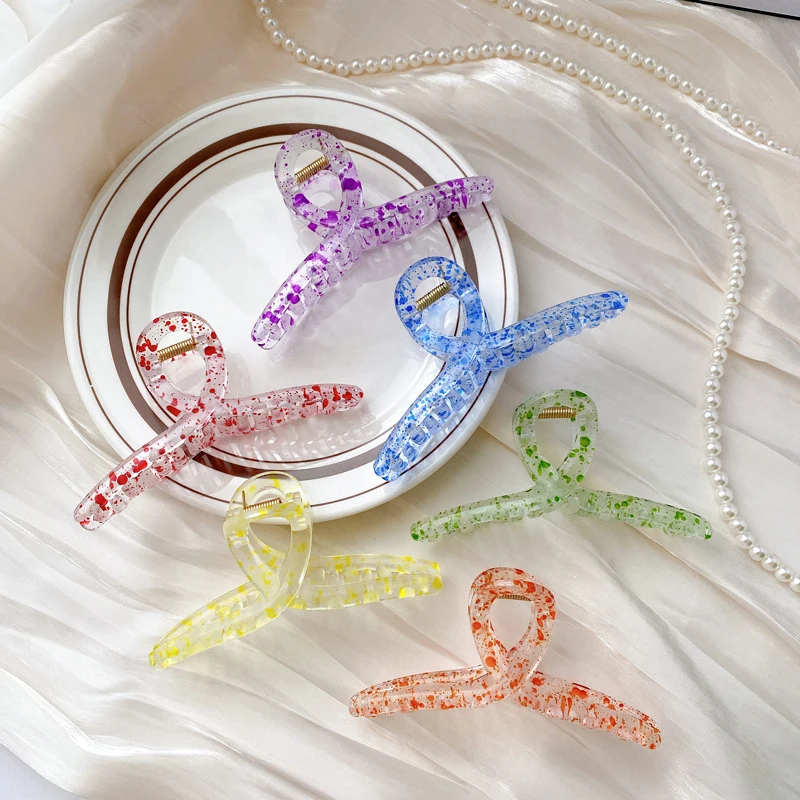 

Woman Acetate Hair Claws Ladies Hairpins Hairgrip Headwear Hair Accessories Barrettes Ladies Hair Clips Cross Transparent Print