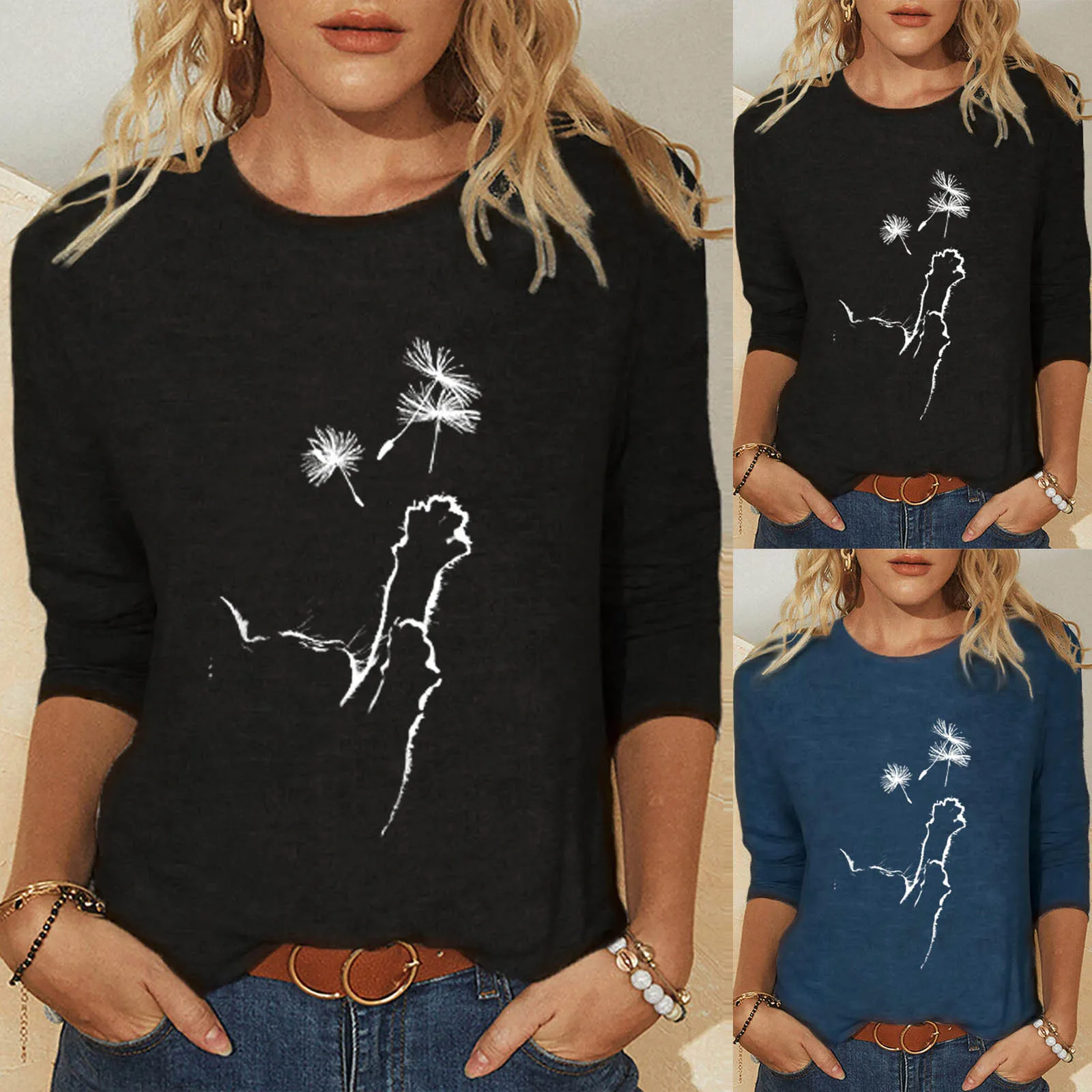 

2021 Blouse Women Autumn Winter Tops Loose Cat Print Causal Long Sleeve Tee Shirt Top Blouse Blusas Mujer