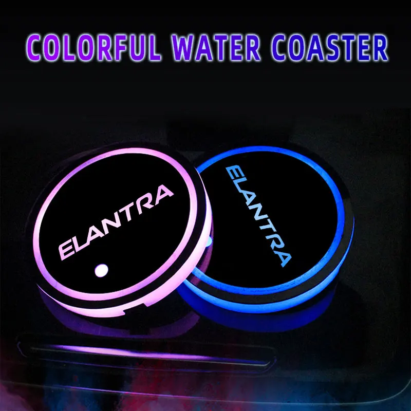 

2Pcs Led Car Logo Cup Lights For Hyundai Elantra Type 2005 2006 2007 2008 2011 Model Logo Light Luminous Coaster Accessories