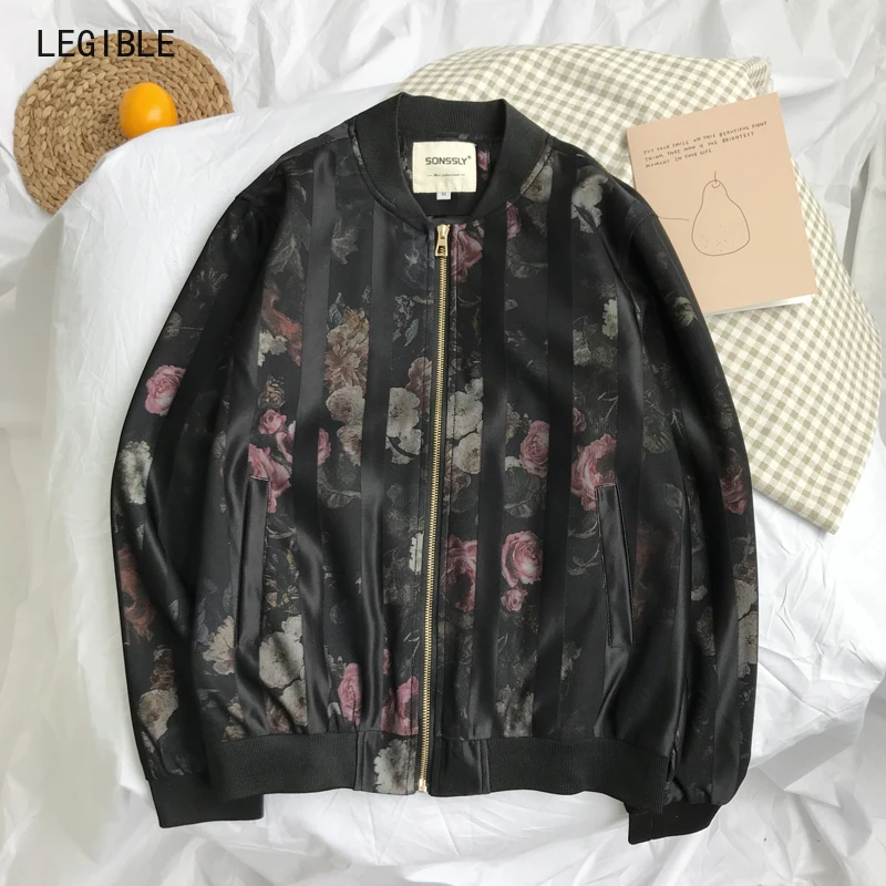 Мужская куртка-бомбер с цветочным принтом Повседневная Свободная ветровка в