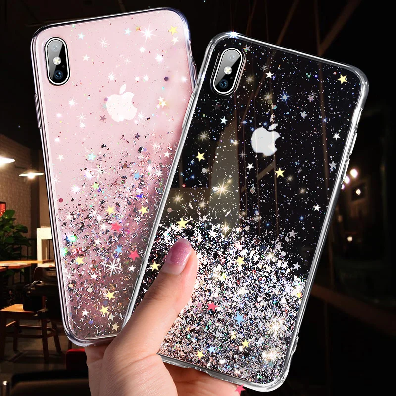 LOVECOM постепенная блестящая Звезда чехол для телефона для iPhone 11 Pro Max XR XS Max 6 6S 7 8 Plus X Мягкая эпоксидная Милая прозрачная задняя крышка подарки