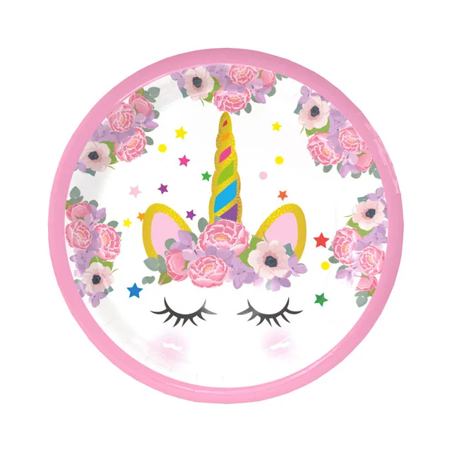 7 inch disk 6pcs Детский день рождения одноразового вечерние комплект Единорог тема вечерние украшения вечерние игрушки, принадлежности для вечеринок мультфильм животных - Цвет: 7 inch disk 6pcs