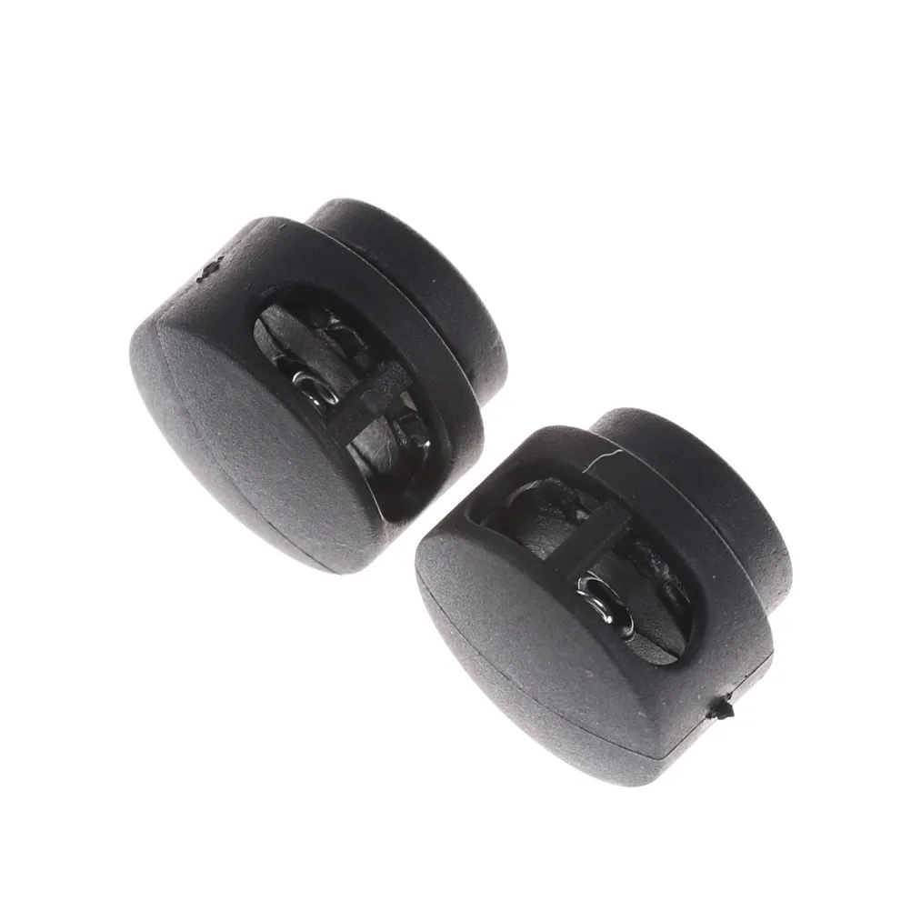 

10pcs/lot Black Double Holes Spring Stop Plastic Lanyard Cord Locks End For Shoe Decorations Wholesale
