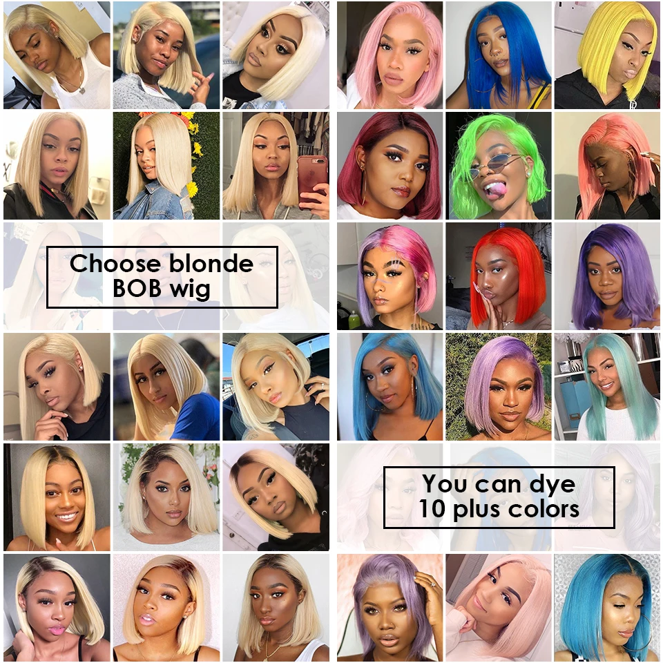 

Short Bob HD Transparent Lace Front Wig 613 Blonde 13X4 Lace Front Wigs Brazilian Straight Human Hair For Black Women YIMEISHUN