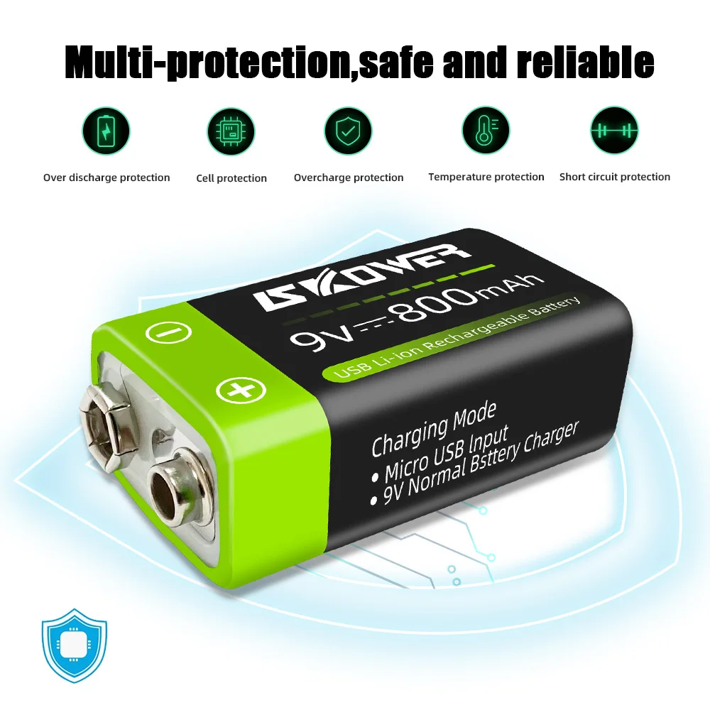 skower 9v 800mah micro usb 6f22 9v литий ионная аккумул
