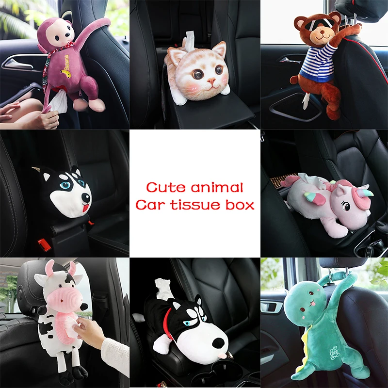 

Cute animal car tissue holder Creative Armrest box hanging type dog Short Plush Tissues Storage Organizer box Car Napkin holder
