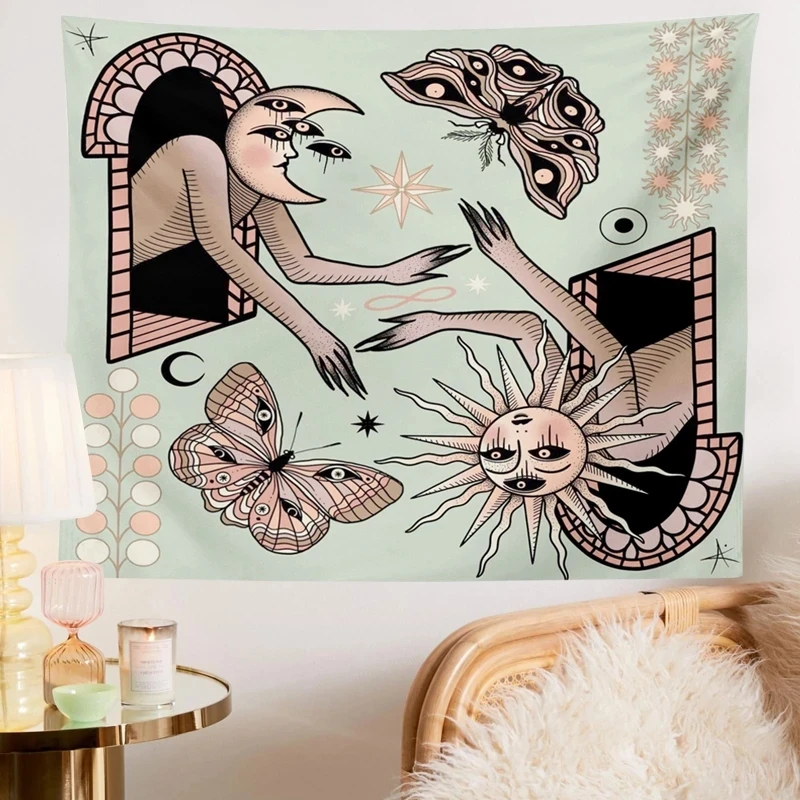 Sun Moon гобелен с изображением звезд цвета морской волны моли хиппи небесные стене