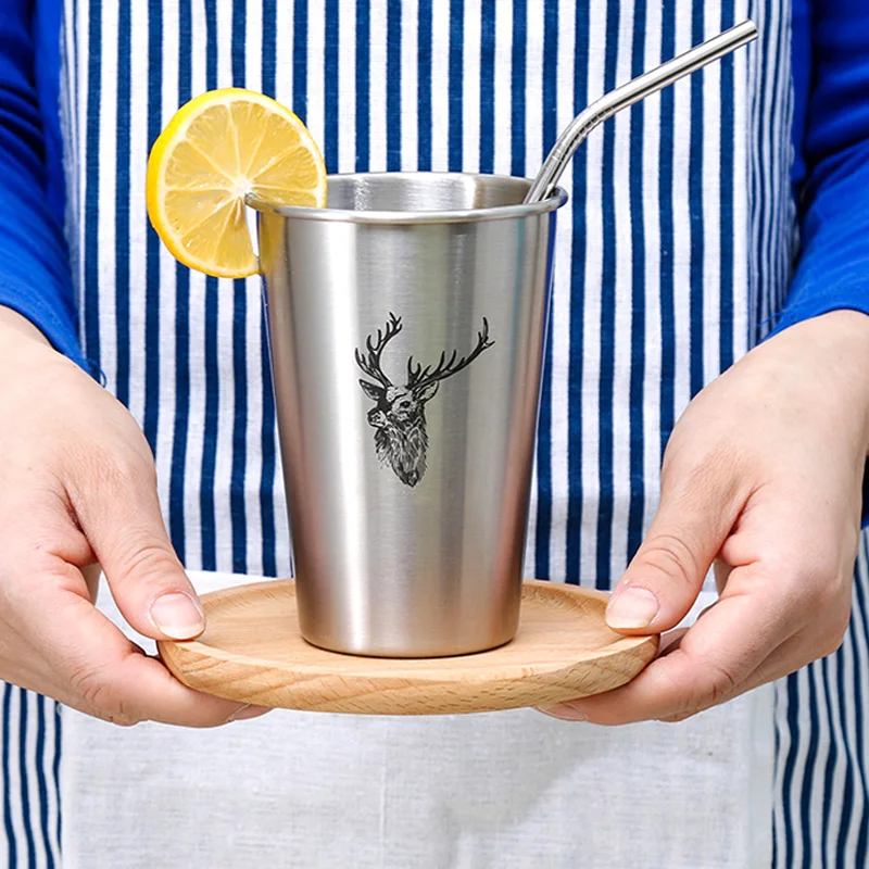 1 шт. чашка из нержавеющей стали пивная кружка с милым принтом животных