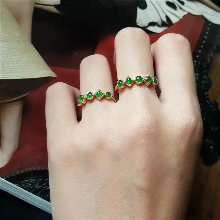 

Yang Green Ice-like Chalcedony Ring Female S925 Sterling Silver Inlaid Natural Jade Egg Noodles Ring Gem Boutique Stackable