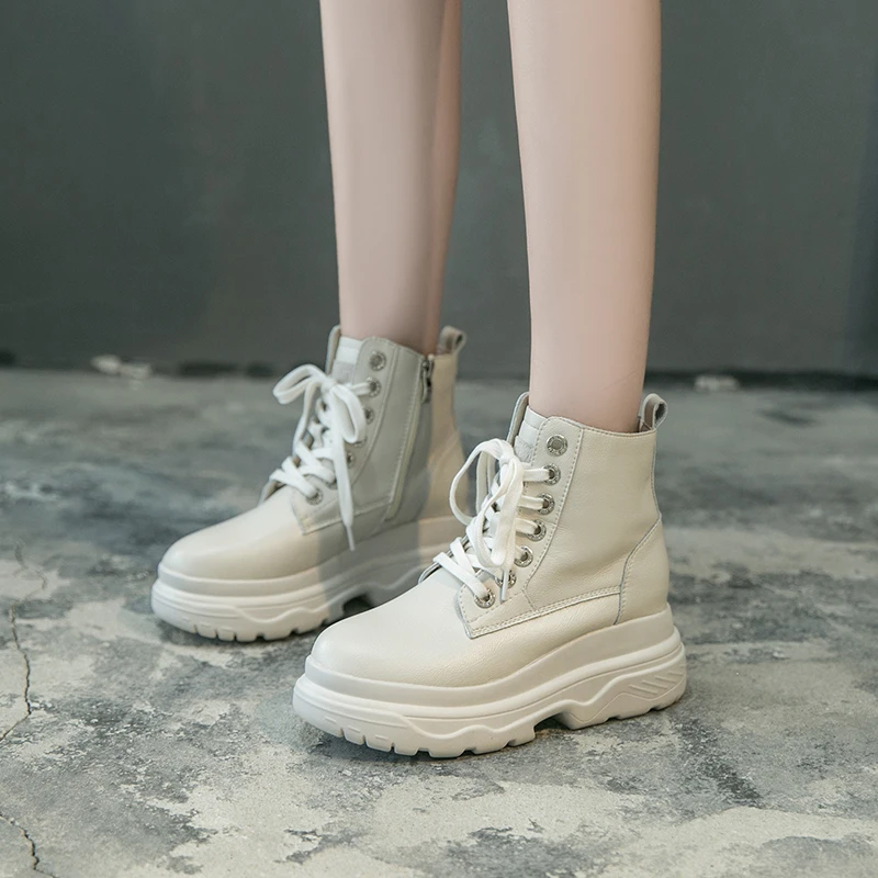 Размеры 35-39 ботинки на плоской платформе женская обувь осенние удобные martin