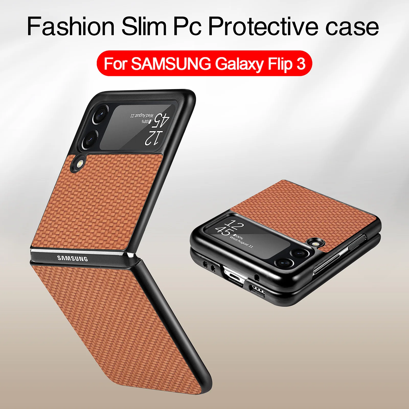 

For Samsung Galaxy Z Flip3 Foldable Screen Phone Case Galaxy Z Flip3 Fiber Pattern PC Hard Shell All Wrapped Protective Cover