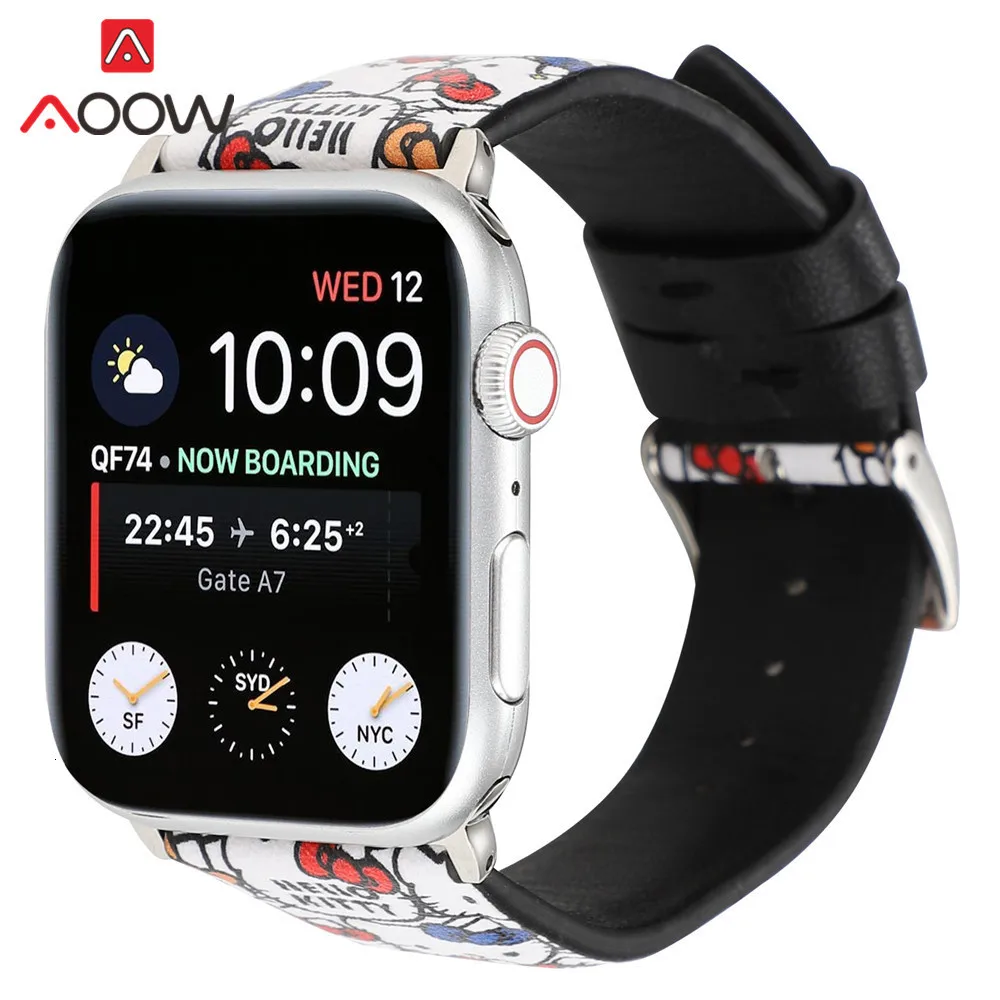 Кожаный ремешок для часов с мультяшным принтом для Apple Watch 40 мм 44 мм 38 мм 42 мм Микки браслет с подвеской в виде мыши ремешок для iWatch 1 2 3 4