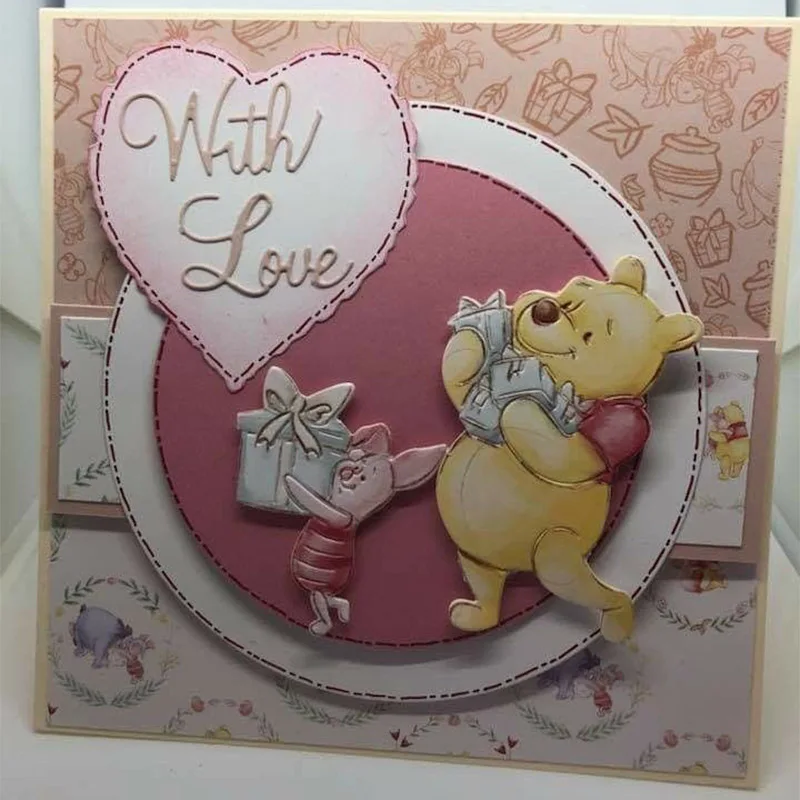 Pig and bear holding presents metal cutting dies cut die frame Scrapbook paper craft knife mould blade punch stencils dies