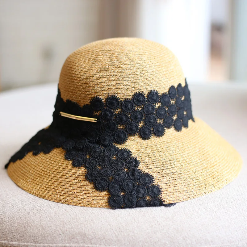 Шляпа соломенная с большими краями женская складная Панама от солнца в стиле