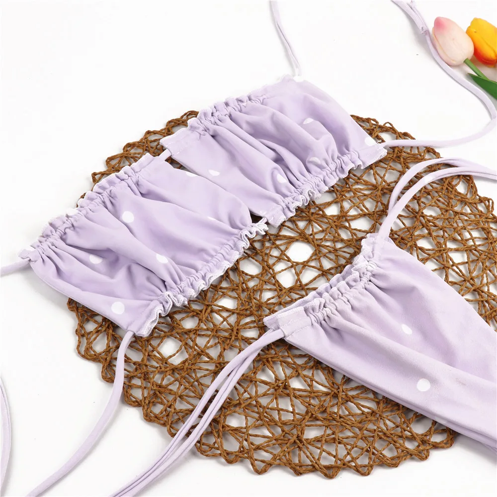 

Sexy Bikini 2021 Pleated Bandeau Swimsuit Female Swimwear Women Mini Thong Bikini Set Bather Swimming Beachwear For Bathing Suit