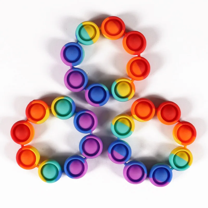 

50pcs Wholesale it Fidget Toys Reliver Stress Toys Rainbow Bracelet Push It Bubble Antistress Sensory Toy To Relieve Autism Need