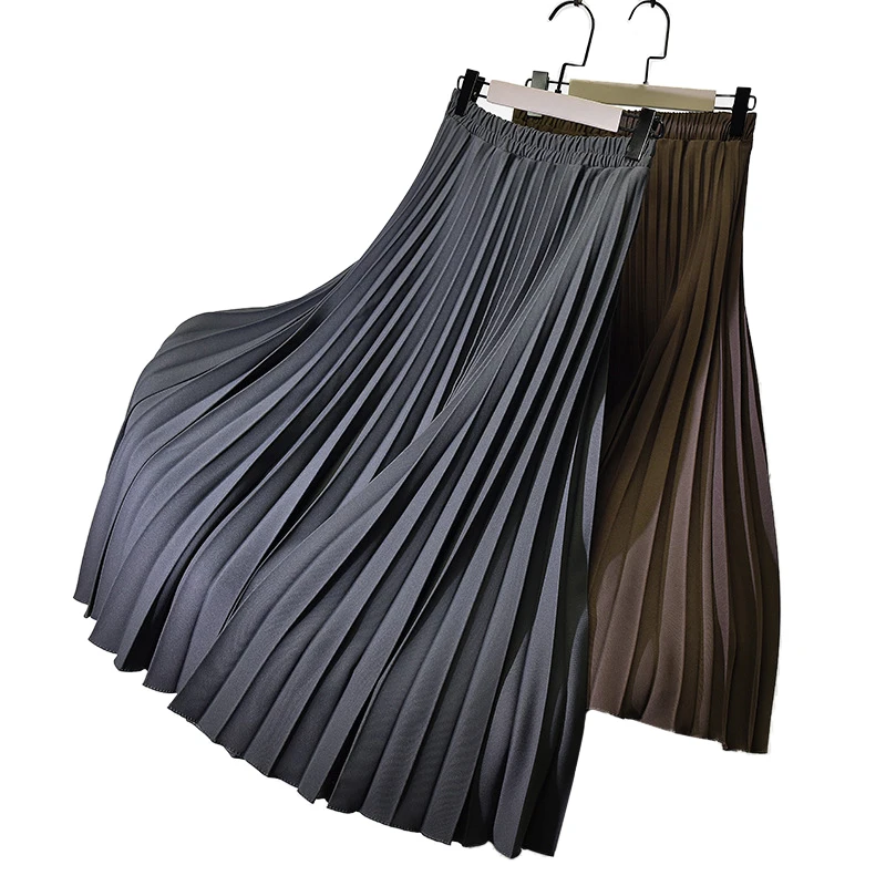 

Autumn Winter Pleated Skirt Women High-Waisted Skirt Minimalism Long Skirts Ladies Office Elegant Mid Skirts Streetwear Saia