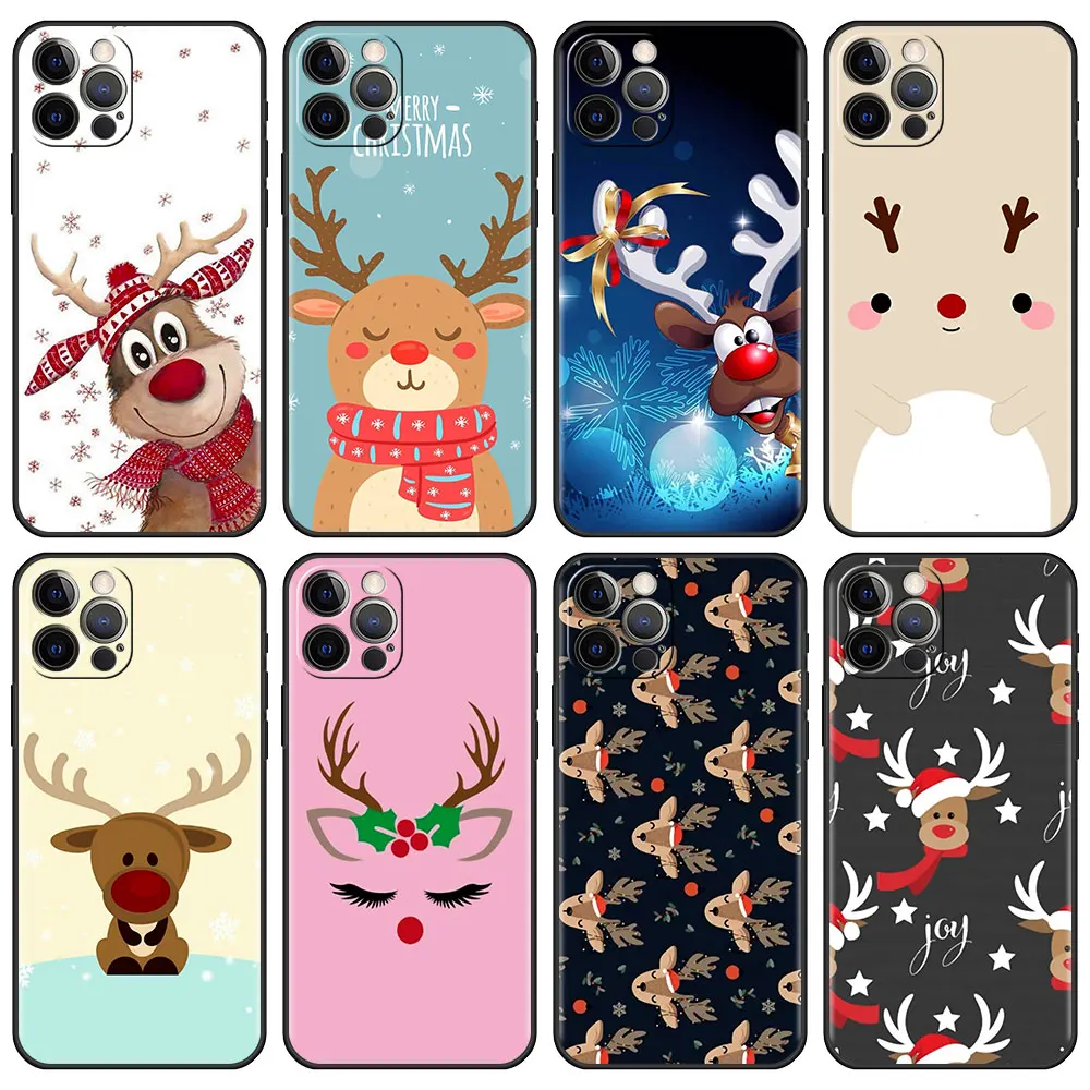 

Cute Christmas Reindeer Fitted Case for iPhone 13 6.1 inches 11 7 12 Pro XR X XS Max 6 6S 8 Plus 5 5S SE Tpu Soft Phone Capa