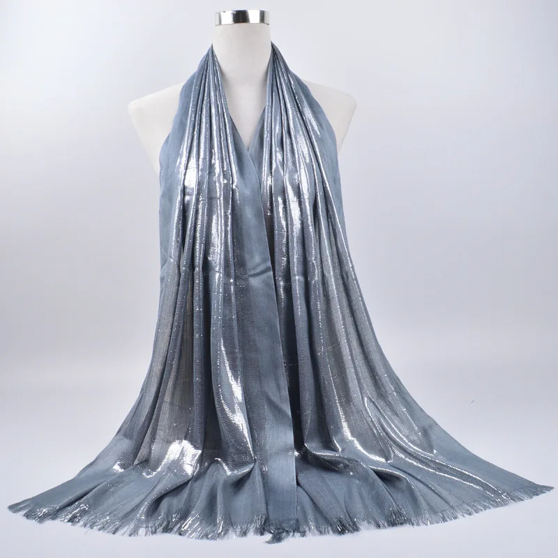 2020 женский Блестящий хиджаб шарф с бахромой блестящий головной платок хлопковый
