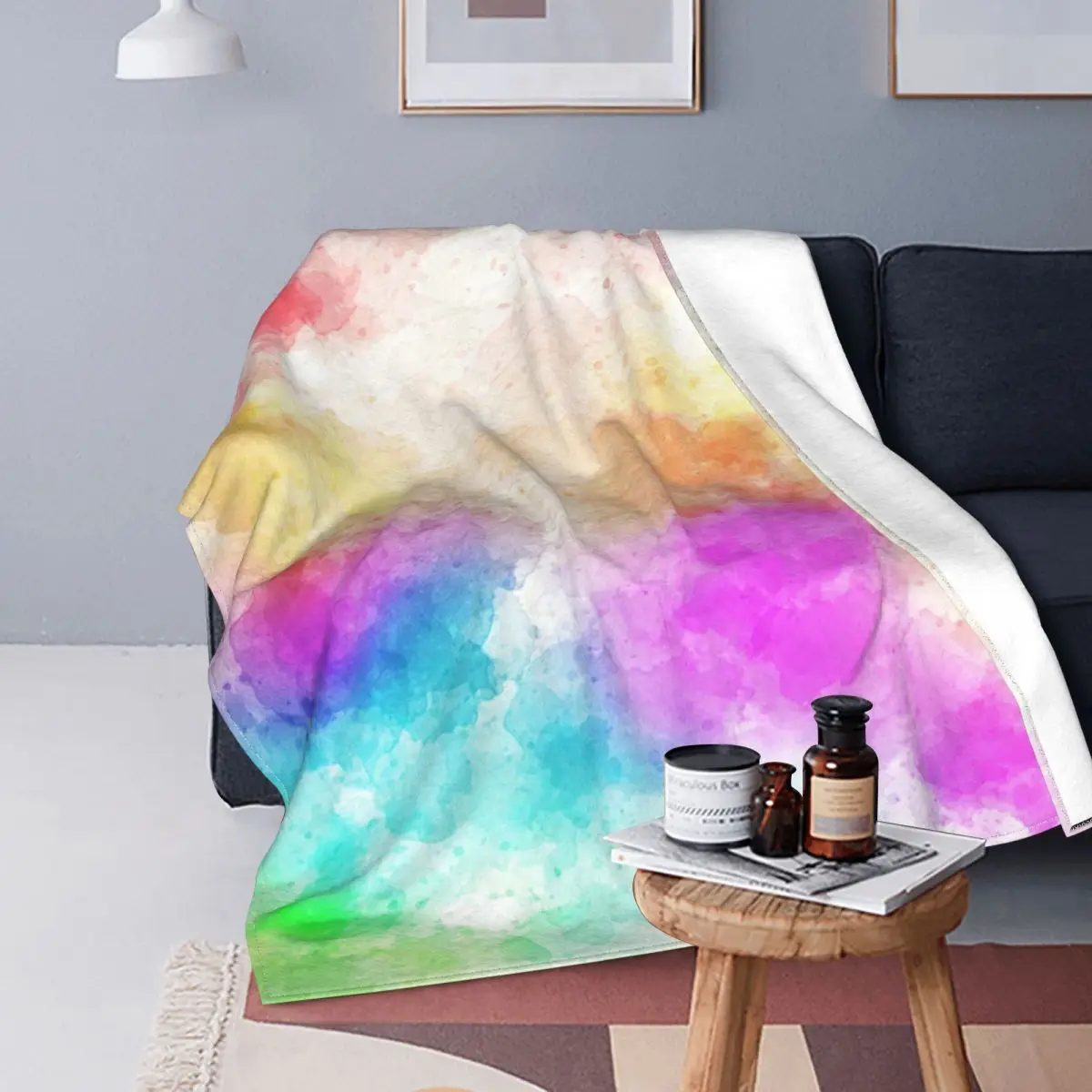 

Watercolor Blanket Flannel Winter Rainbow Multi-function Super Soft Throw Blanket for Sofa Outdoor Bedspreads