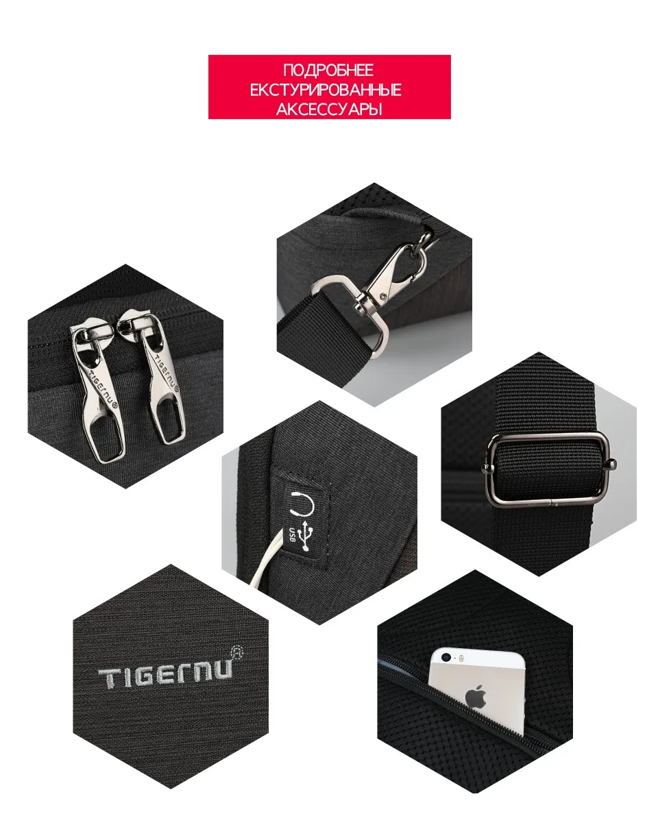 Сумка Tigernu слинг Мужчины Брызгозащитная сумка Messenger Crossbody Подходит для 9,7 дюймов iPad с портом для наушников Сумка на плечо для женщин