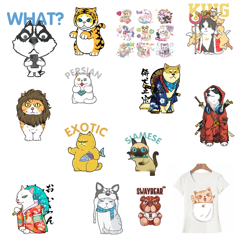 

Cute Cat Heat Transfers Patches for Clothing Stickers on Girl Kids Clothes Decor Iron-on Thermal Cartoon Hoodies Patch Gifts
