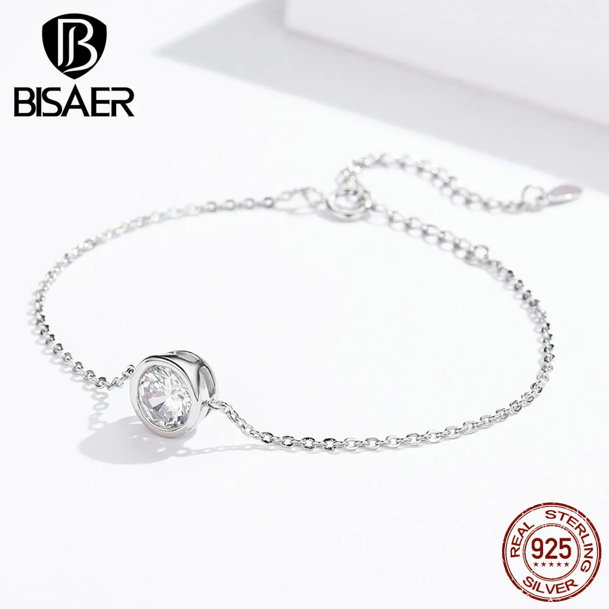 BISAER, серебряные браслеты, 925 пробы, серебряная круглая цепочка, женские браслеты, застежка-лобстер, Стерлинговое серебро, ювелирные изделия ECB157