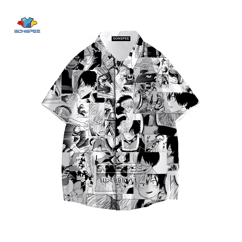 Bakugou Katsuki Todoroki Shouto Shirt Kawaii Many Faces Men Hawaiian Shirt 3D Print Summer Casual Beach Shirts Short Sleeve Tops