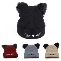 womens warm cap autumn winter personality cat ears embroidery knitting earless riding hat cute girl hat parent child cap gift