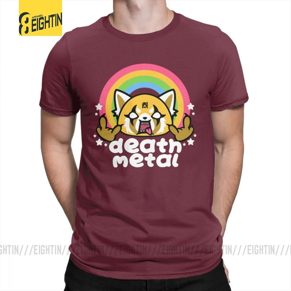 Burgundy Death Metal Aggretsuko aggression Retsuko, футболки из хлопка, Мужская одежда, футболки с коротким рукавом, футболки большого размера с рисунком - Цвет: Burgundy